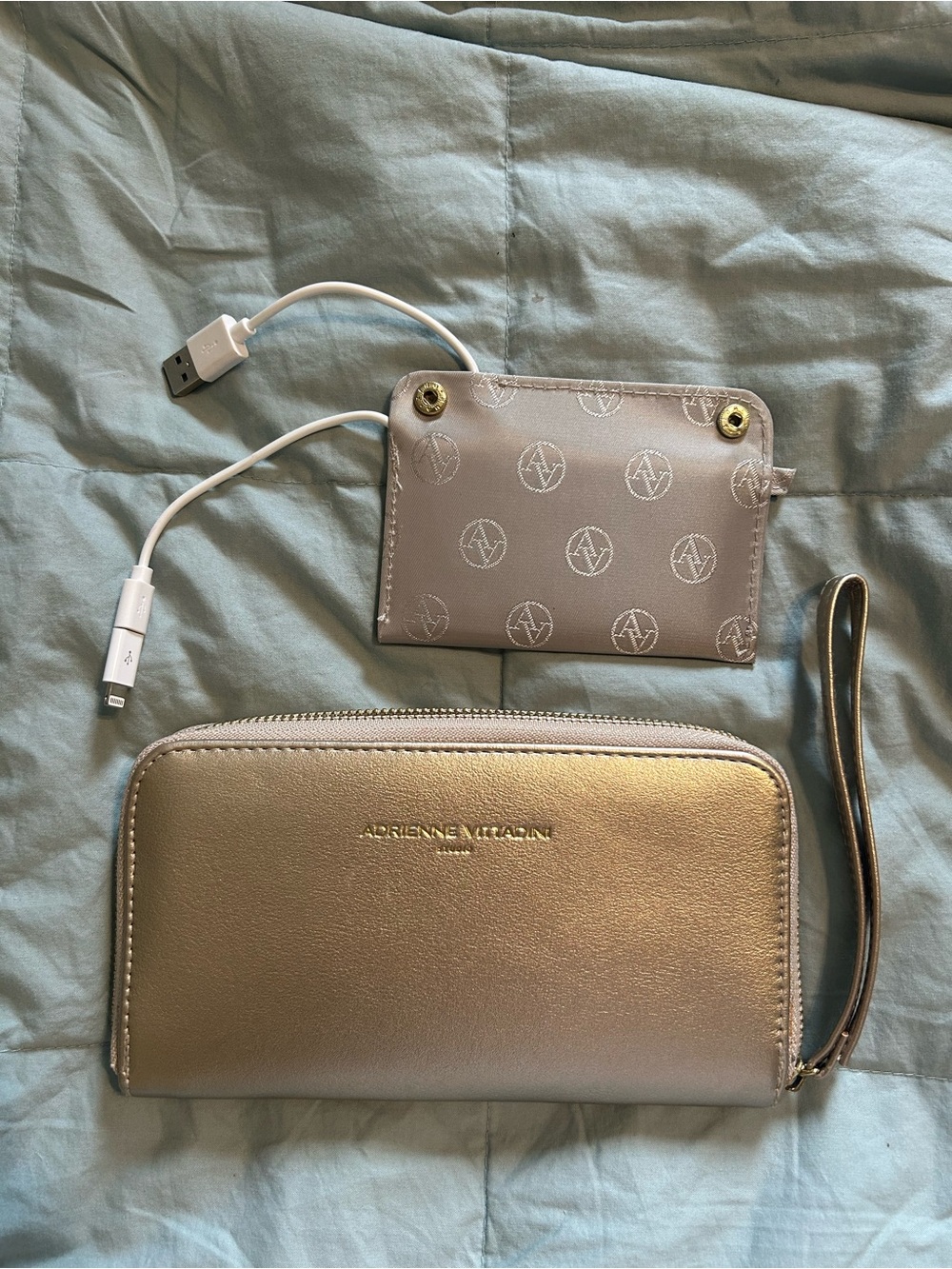 Adrienne Vittadini Champagne Gold Wristlet with Charger Insert